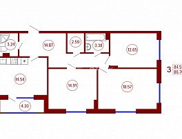 3-комнатная квартира, 86.7 м2