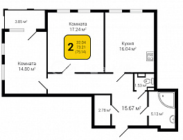 2-комнатная квартира, 75.14 м2