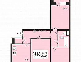 3-Комнатная квартира 61.60м²