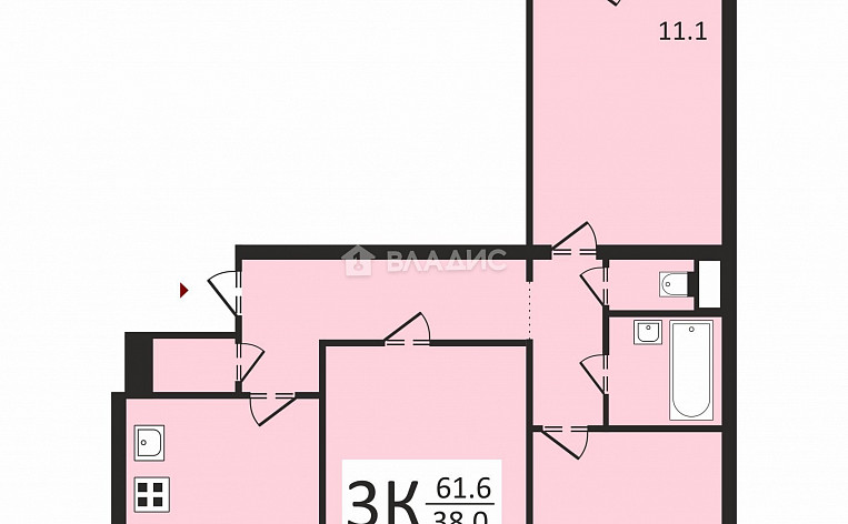 3-Комнатная квартира 61.60м², эт. 7, фото 17