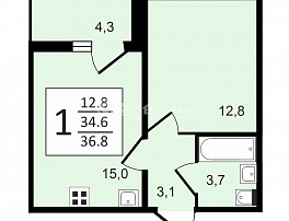 1-комнатная квартира, 36.8 м2