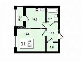 1-комнатная квартира, 38.9 м2