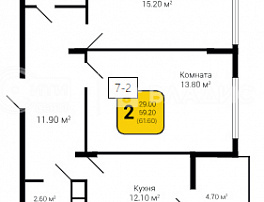 2-комнатная квартира, 61.6 м2