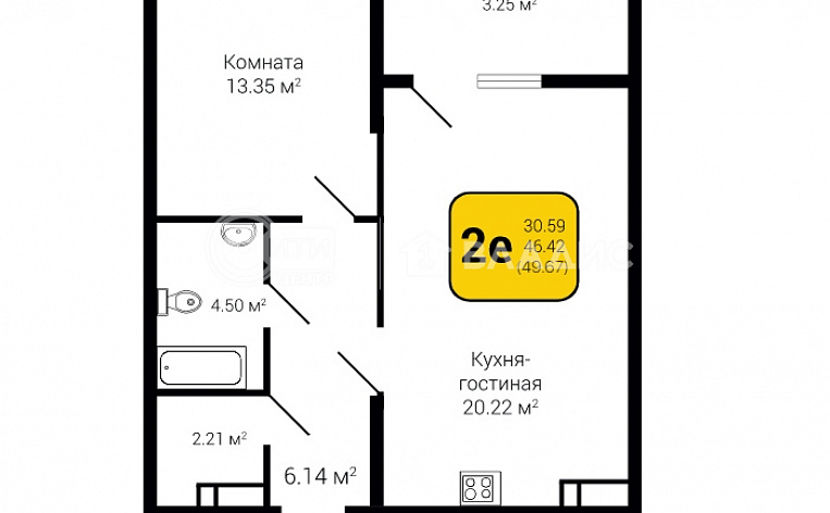 1-комнатная квартира, 49.67 м2, эт. 13, id: 760576, фото 7