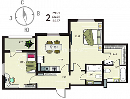 2-комнатная квартира, 66.17 м2
