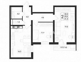 2-комнатная квартира, 61.4 м2