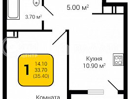 1-комнатная квартира, 35.4 м2