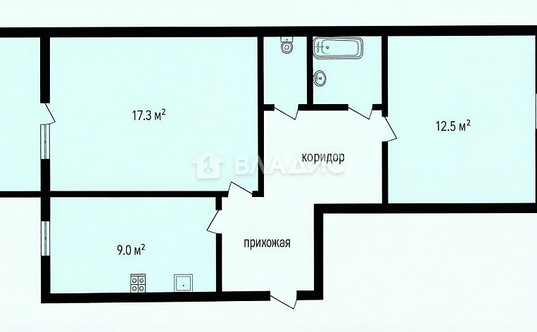 2-Комнатная квартира 52.60м², эт. 3, фото 14
