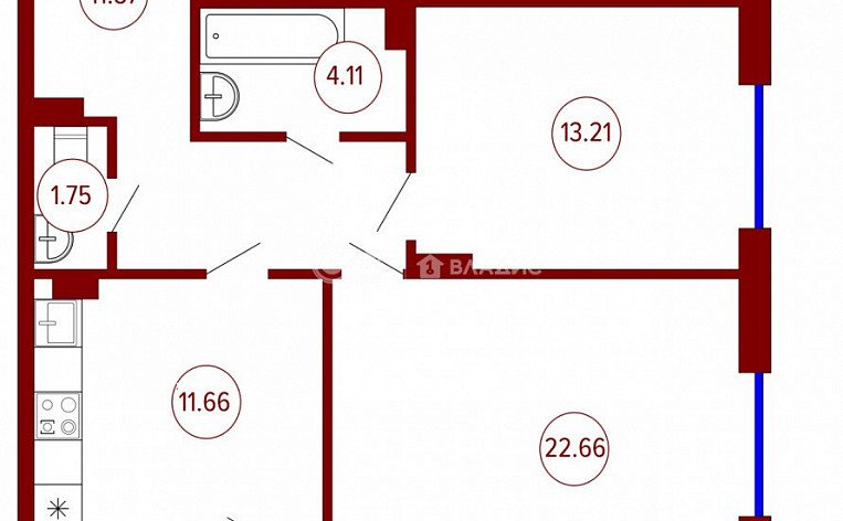 2-комнатная квартира, 67.04 м2, эт. 4, id: 728351, фото 18