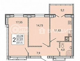 2-комнатная квартира, 56.3 м2