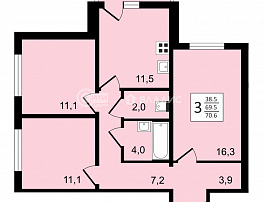 3-комнатная квартира, 70.6 м2