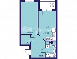 1-комнатная квартира, 50.16 м2