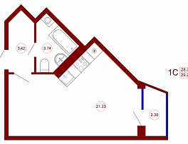 1-комнатная квартира, 29.69 м2