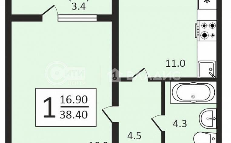 1-комнатная квартира, 38.4 м2, эт. 16, id: 943990, фото 20