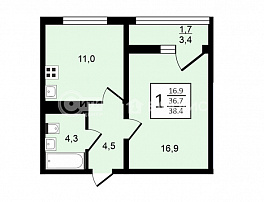 1-комнатная квартира, 38.4 м2