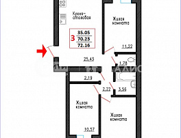 3-комнатная квартира, 74.09 м2