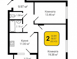 2-комнатная квартира, 60.43 м2