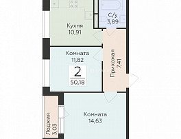 2-комнатная квартира, 50.18 м2