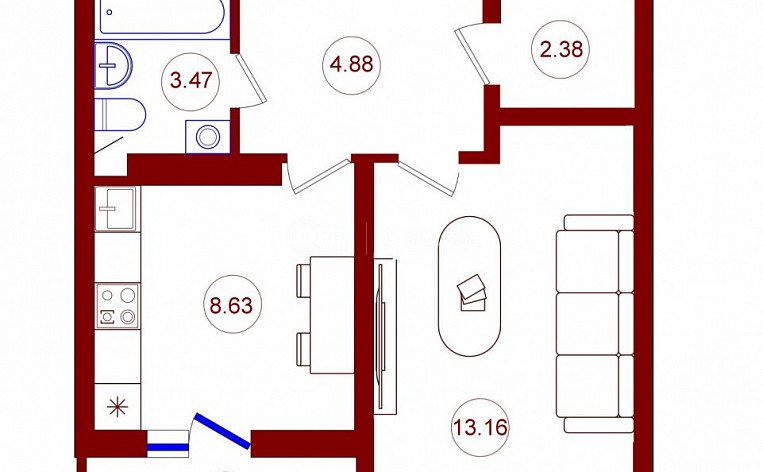 1-комнатная квартира, 33.78 м2, эт. 22, id: 815255, фото 2