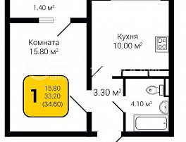 1-комнатная квартира, 34.6 м2