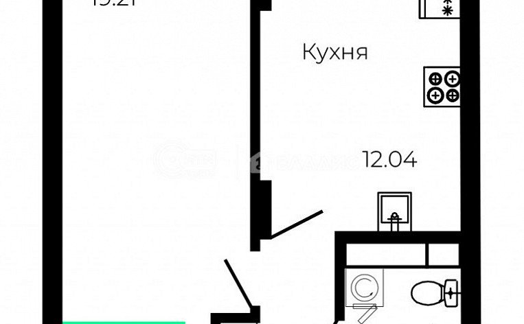 1-комнатная квартира, 41.16 м2, эт. 9, id: 1112978, фото 6