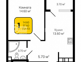 1-комнатная квартира, 39.4 м2