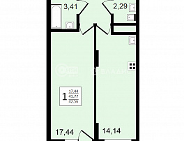 1-комнатная квартира, 42.6 м2