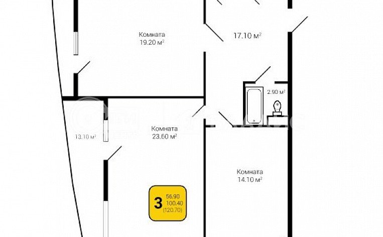 3-комнатная квартира, 100.4 м2, эт. 5, id: 733231, фото 7