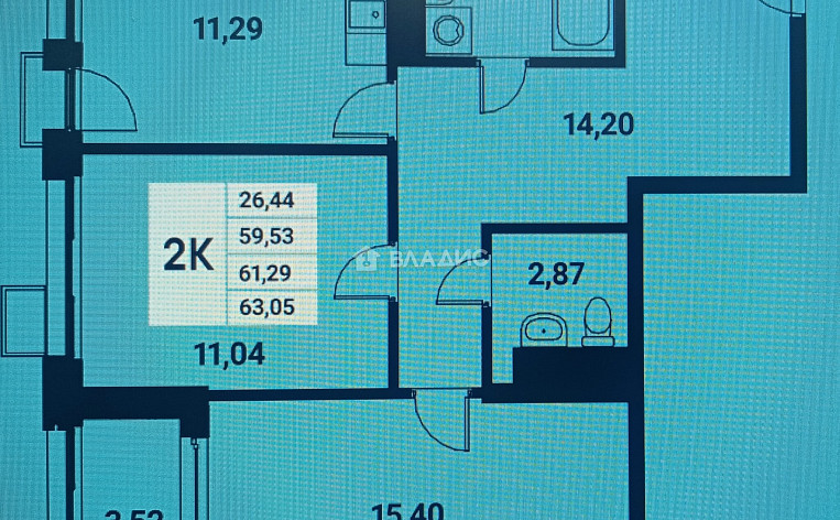 2-Комнатная квартира 60.00м², эт. 3, фото 19