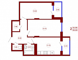 2-комнатная квартира, 59.03 м2