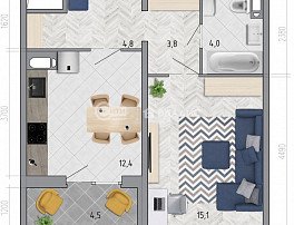 1-комнатная квартира, 42.4 м2
