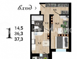 1-комнатная квартира, 37.3 м2