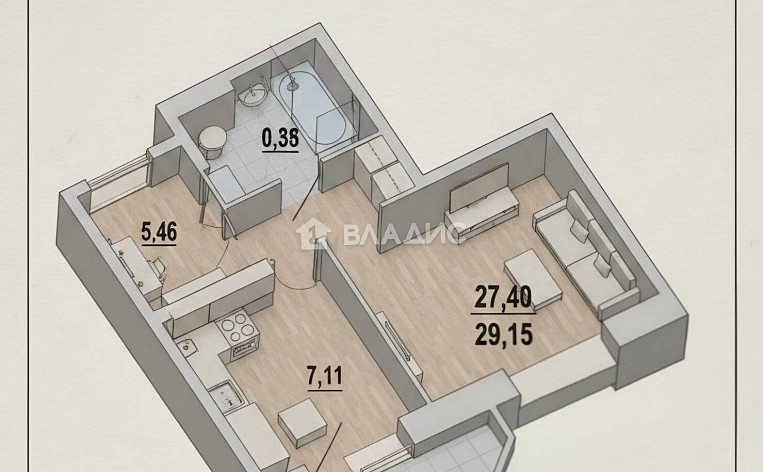 1-Комнатная квартира 27.90м², эт. 11, фото 13