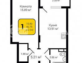 1-комнатная квартира, 42.54 м2