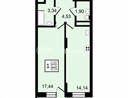 1-комнатная квартира, 42.14 м2
