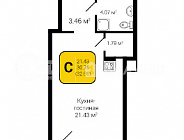 1-комнатная квартира, 32.66 м2