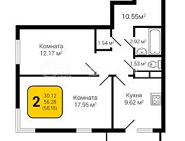 2-комнатная квартира, 58.18 м2