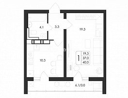 1-комнатная квартира, 40 м2