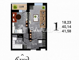 1-Комнатная квартира 42.00м²