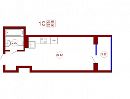 1-комнатная квартира, 25.53 м2
