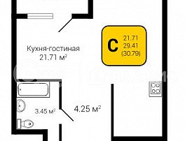 1-комнатная квартира, 30.79 м2