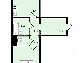 1-комнатная квартира, 49.4 м2