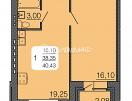 1-комнатная квартира, 39.39 м2