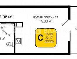 1-комнатная квартира, 23.92 м2