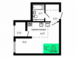 1-комнатная квартира, 35.86 м2