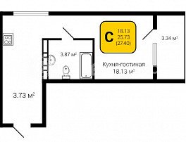 1-комнатная квартира, 27.4 м2