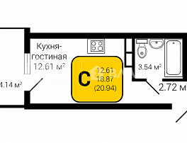 1-комнатная квартира, 20.94 м2