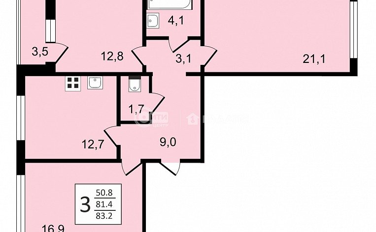 3-комнатная квартира, 83.2 м2, эт. 15, id: 1056776, фото 29