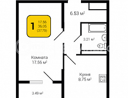 1-комнатная квартира, 37.79 м2