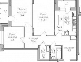 3-комнатная квартира, 78.5 м2
